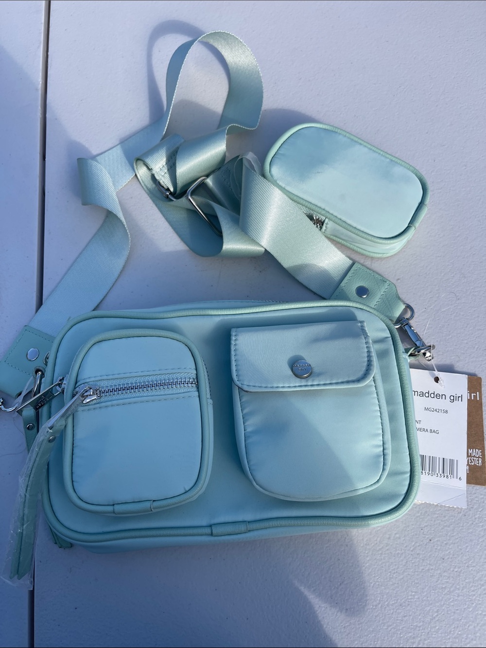 Madden Girl Mint Green Multi-Pocket Crossbody with Detachable Mini Pouch